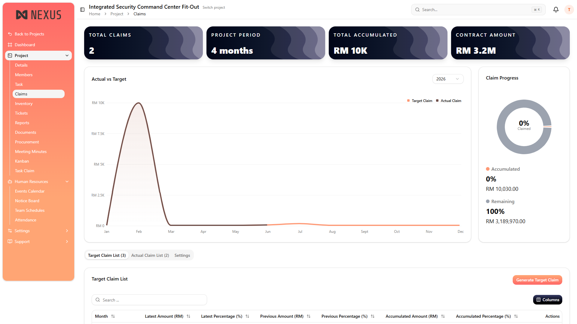 NexClaim screenshot — Nexus ICMMS Malaysia operations platform